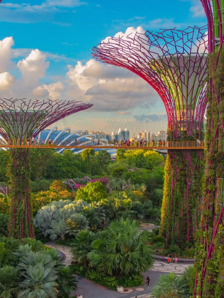 Gardens by the Bay con i Supertree illuminati a Singapore